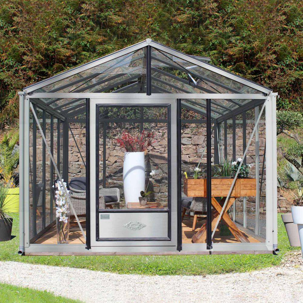 LAMS - Serre de jardin verre trempé aluminium brut 12 m² Supra avec embase - Lams