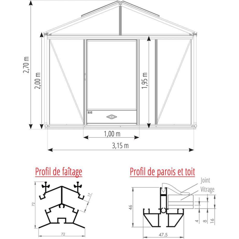 LAMS - Serre de jardin verre trempé aluminium brut 12 m² Supra avec embase - Lams - Image 4