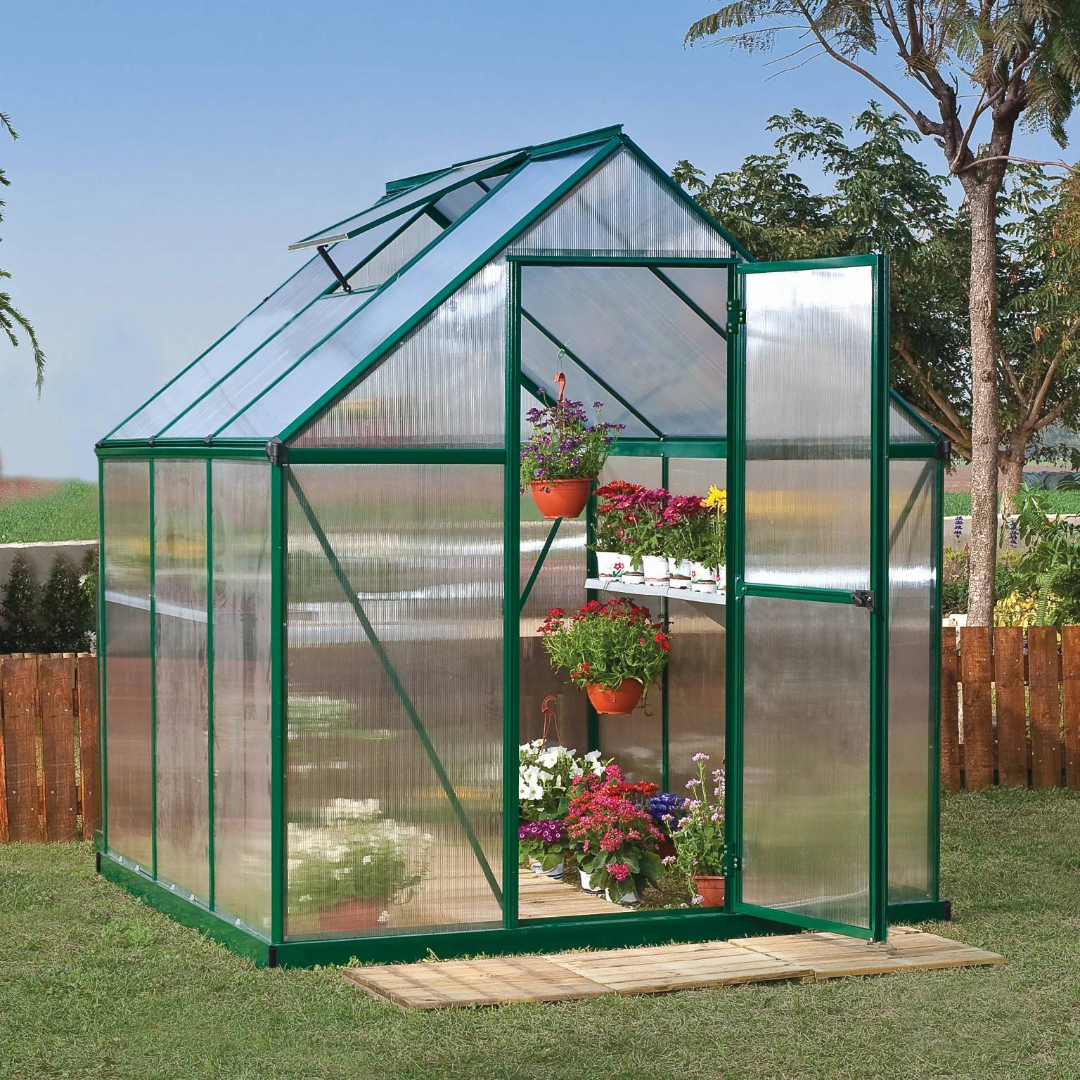 Canopia by Palram - Serre de jardin polycarbonate aluminium vert 3,4 m² Mythos avec embase - Canopia by Palram - Image 4