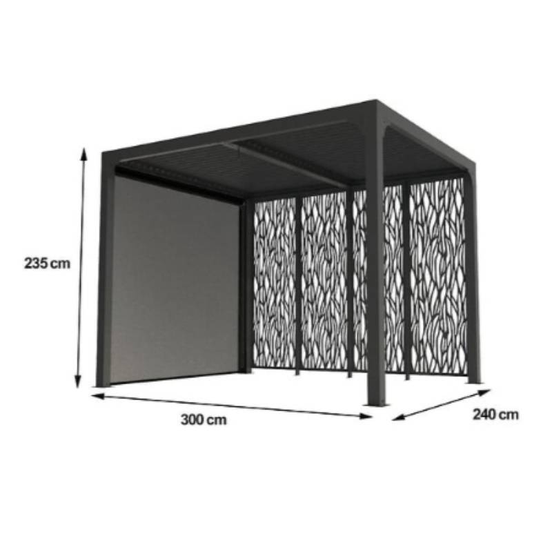 Pergola autorpotante bioclim. Alu. av rideau et panneaux 7,20 m2 - Image 3