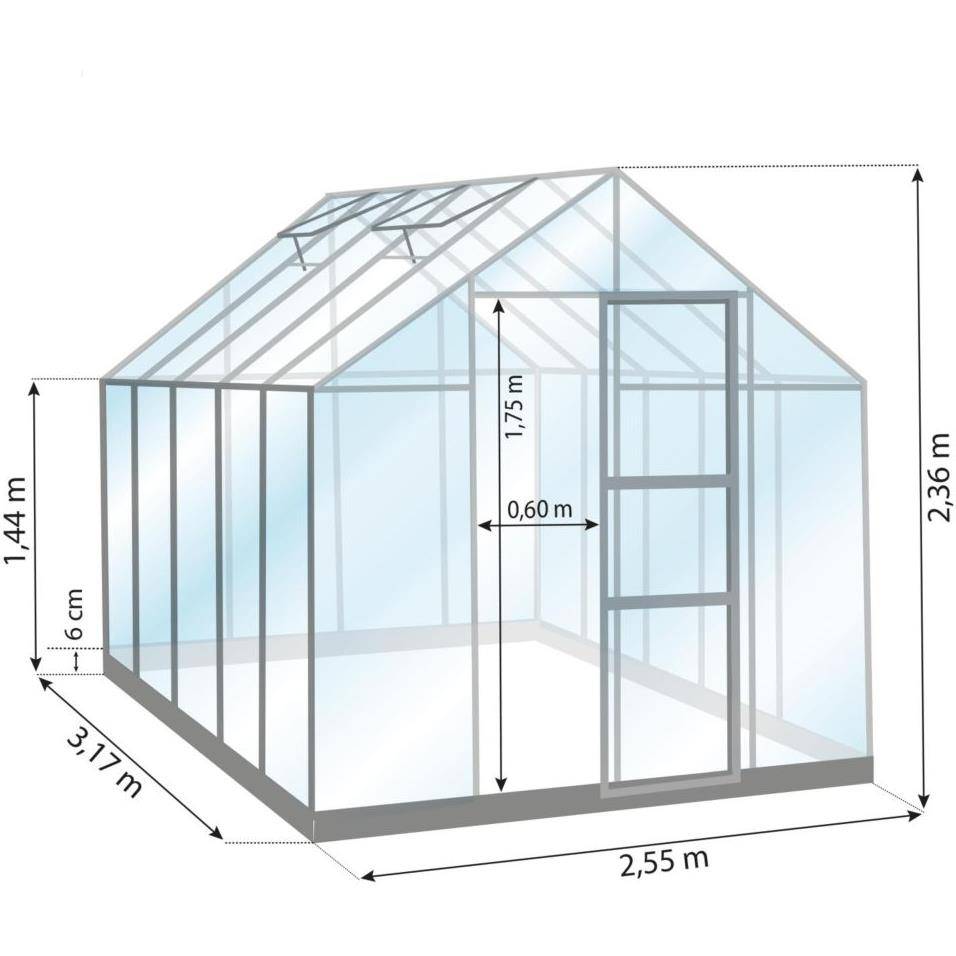 LAMS - Serre de jardin verre trempé aluminium brut 8,1 m² Carvi avec embase - Lams - Imagen 6