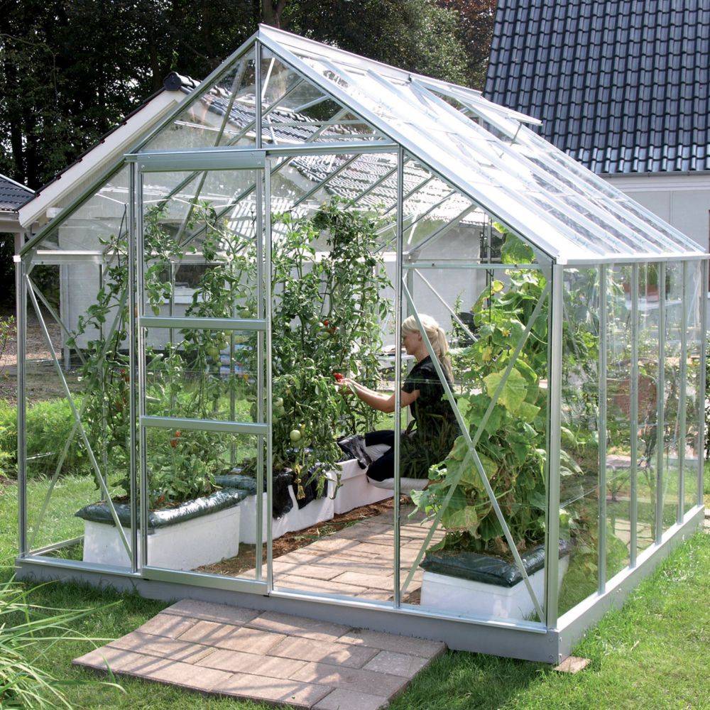 LAMS - Serre de jardin verre trempé aluminium brut 8,1 m² Carvi avec embase - Lams - Imagen 1