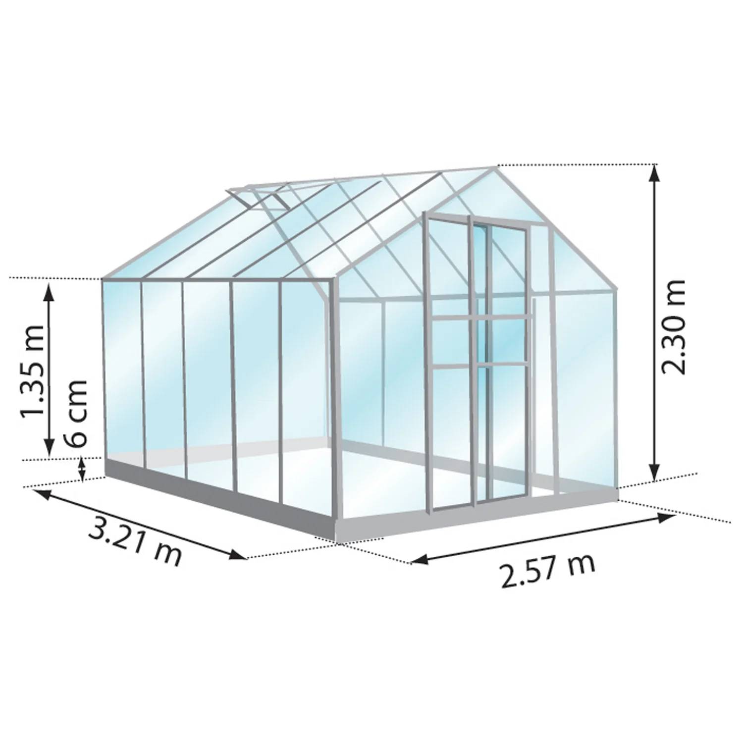 LAMS - Serre de jardin verre trempé aluminium brut 8,1 m² Carvi avec embase - Lams - Imagen 8