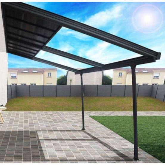 Pergola adossée aluminium avec toit coulissant 12 m2 - Habrita - Image 1