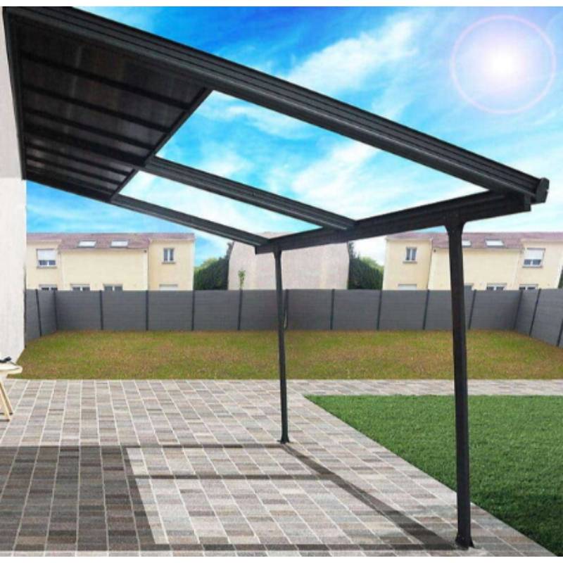 Pergola adossée aluminium avec toit coulissant 12 m2 - Habrita
