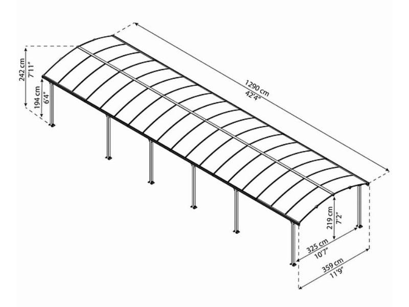 Canopia by Palram - Carport Arcadia 12700 Aluminium Polycarbonate Gris 1290x359x242 cm – PALRAM - Image 5