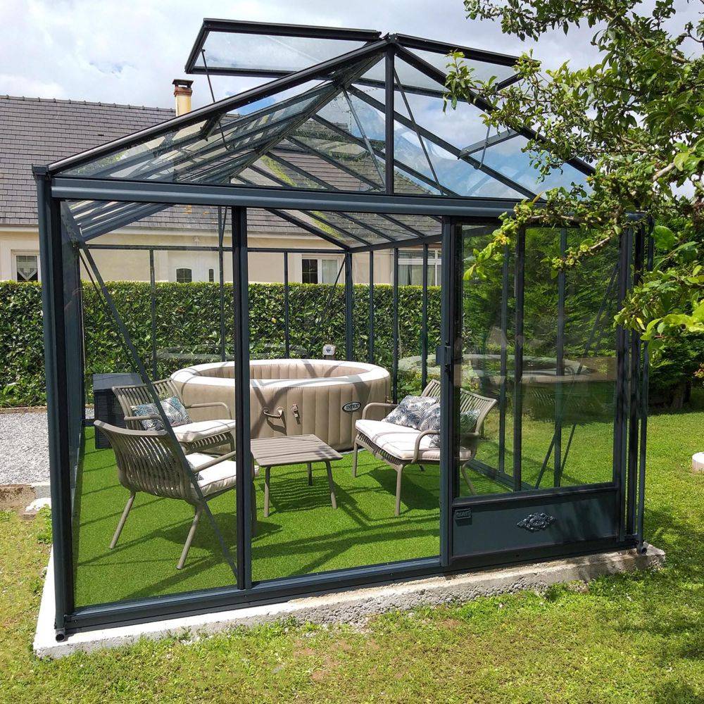 LAMS - Serre de jardin verre trempé aluminium anthracite 16,4 m² Luxia avec embase - Lams - Image 2