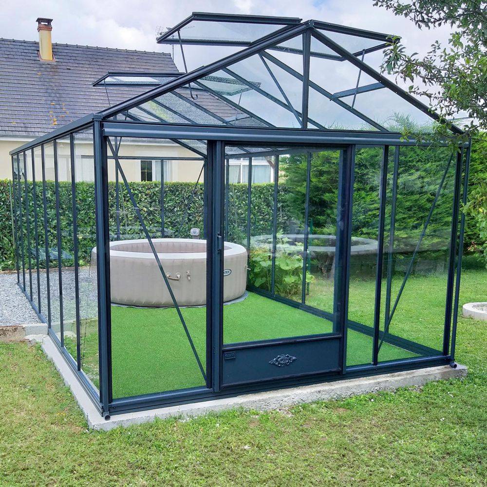 LAMS - Serre de jardin verre trempé aluminium anthracite 16,4 m² Luxia avec embase - Lams - Image 4