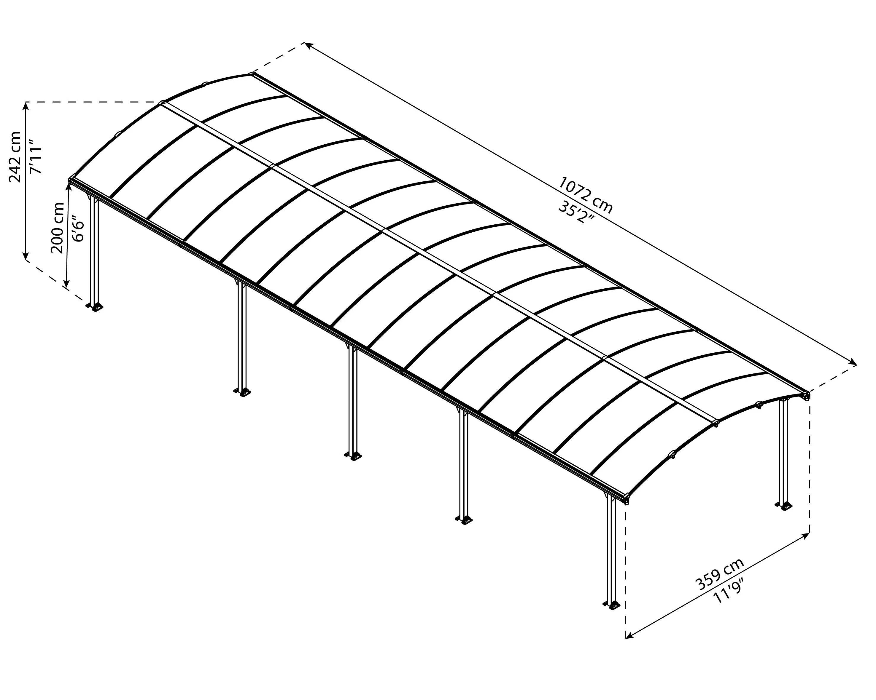Carport Arcadia 10600 Polycarbonate Aluminium Gris Anthracite 107,7x359x242 cm – PALRAM - Image 9