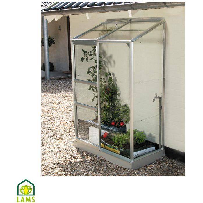 LAMS - Serre de jardin adossée verre trempé aluminium brut 0,9 m² Melissa avec embase - Lams
