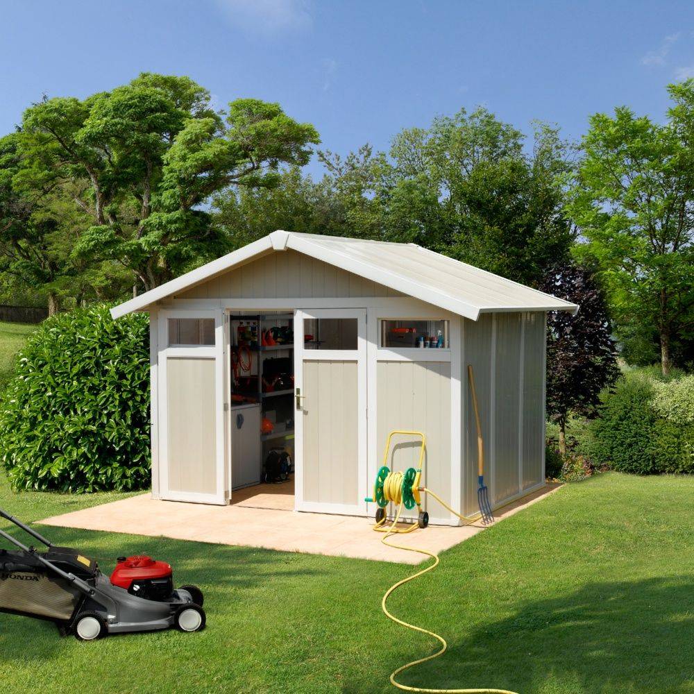 Grosfillex - Abri de Jardin PVC Gris Vert avec Kit de Fixation 7,5m² Ep.26mm Utility– GROSFILLEX