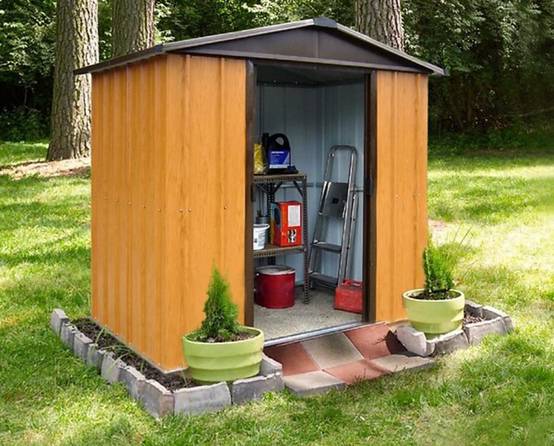 Abri de Jardin Métal Marron Aspect Bois 202 x 137 x 189 cm – YARDMASTER - Image 3