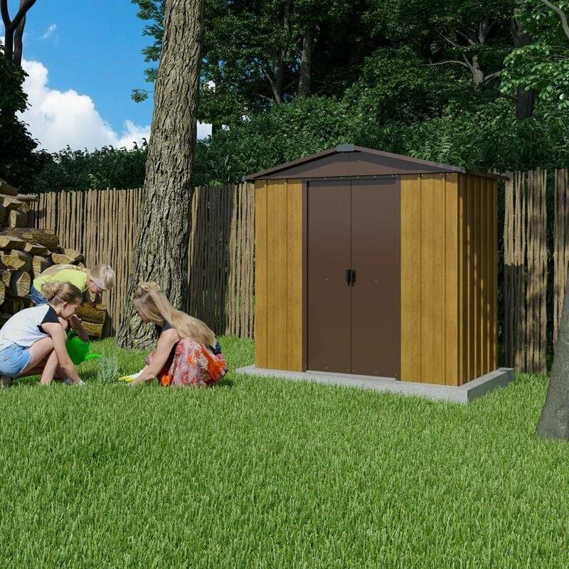 Abri de Jardin Métal Marron Aspect Bois 202 x 137 x 189 cm – YARDMASTER - Image 5