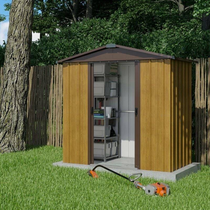 Abri de Jardin Métal Marron Aspect Bois 202 x 137 x 189 cm – YARDMASTER - Image 6