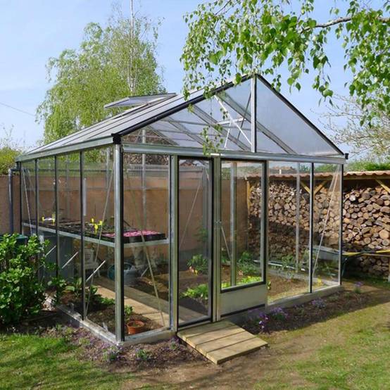 LAMS - Serre de jardin verre trempé aluminium brut 17,4 m² Supra avec embase - Lams - Image 1
