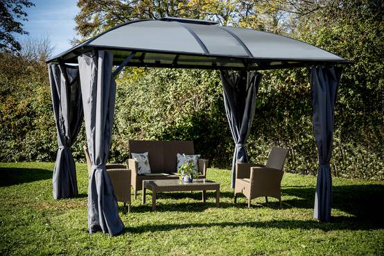 Pergola autoportante alu toit 4 pentes gris 10,80 m2 - Gloriette - Image 10