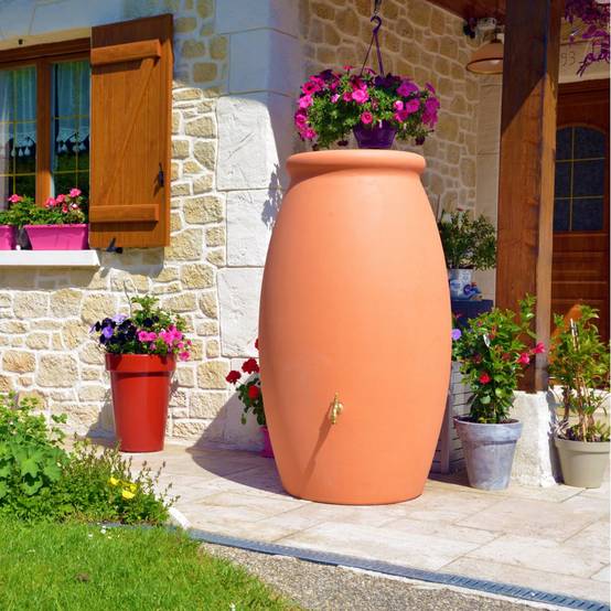 Belli - Récupérateur d'eau de pluie 1000L + robinet, socle, collecteur Jarre PE coloris terre cuite - BELLI - Image 1