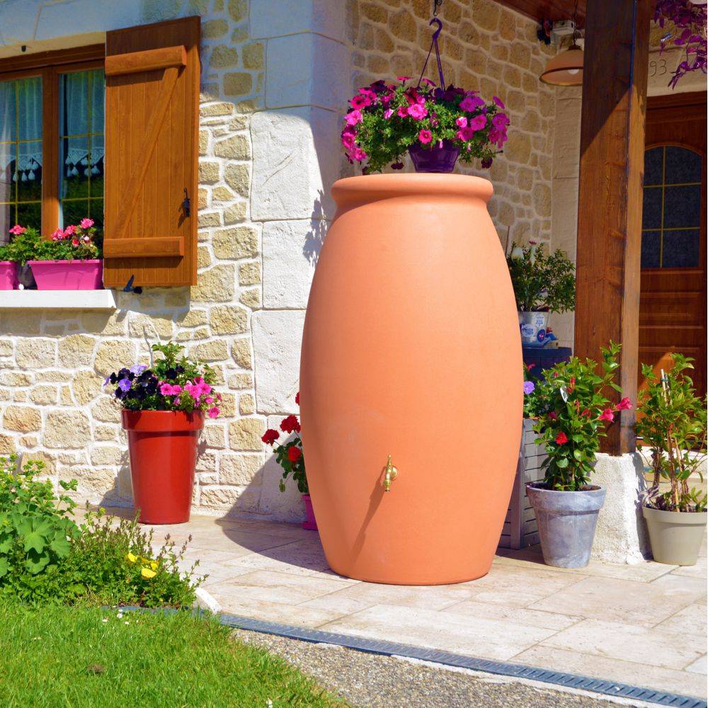 Belli - Récupérateur d'eau de pluie 1000L + robinet, socle, collecteur Jarre PE coloris terre cuite - BELLI - Image 1