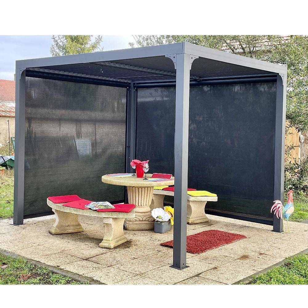 Pergola autoportante bioclim. en alu. avec rideau manuel 7m2 - Image 1