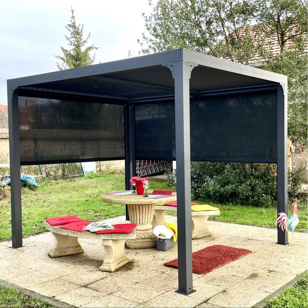 Pergola autoportante bioclim. en alu. avec rideau manuel 7m2 - Image 5