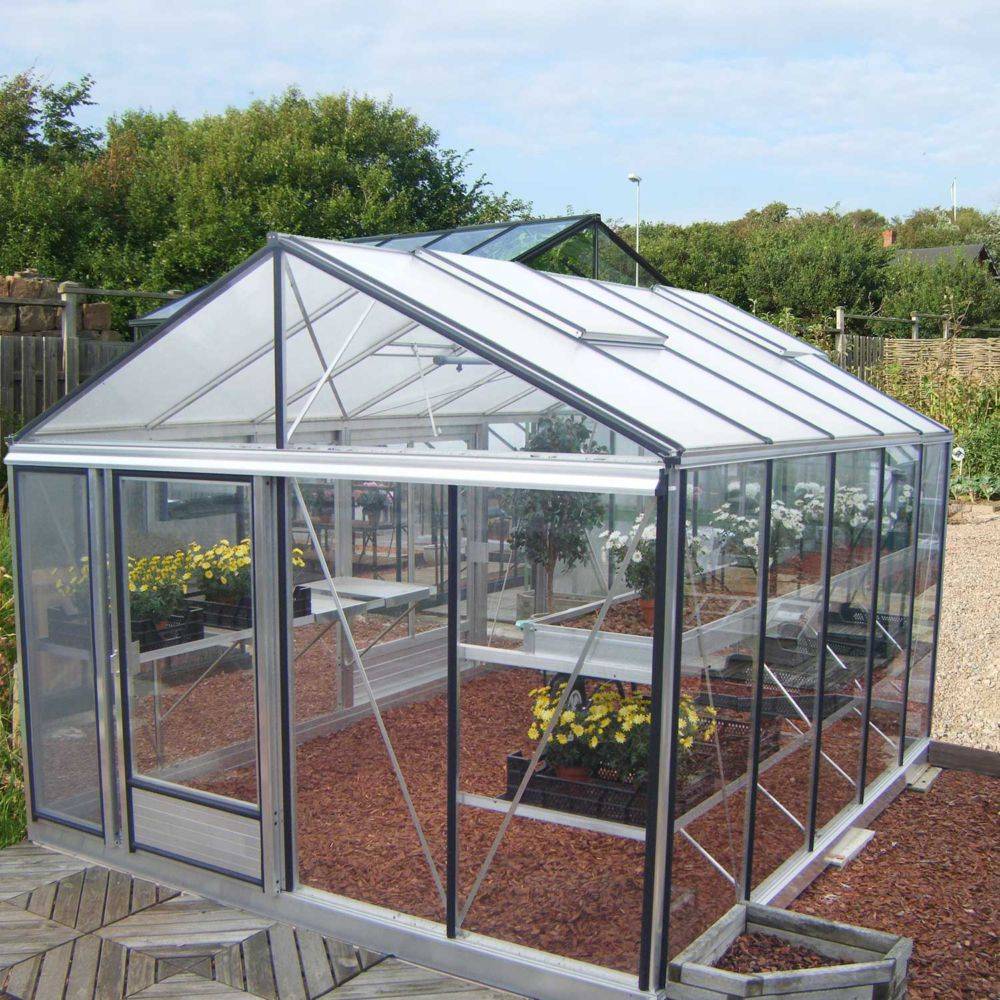 LAMS - Serre de jardin verre trempé aluminium brut 11,75 m² Luxia avec embase - Lams - Image 1