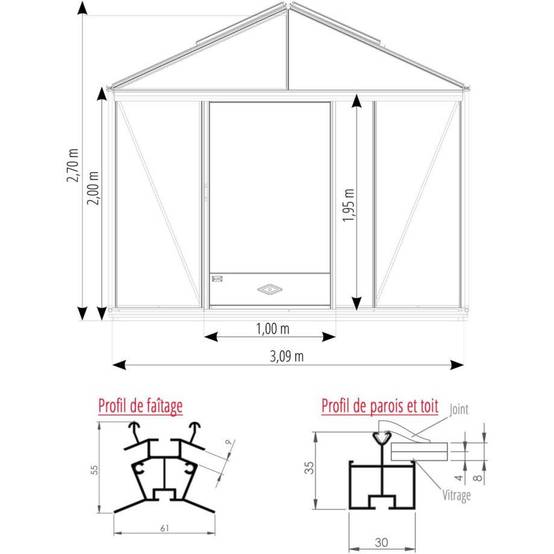 LAMS - Serre de jardin verre trempé aluminium brut 11,75 m² Luxia avec embase - Lams - Image 5