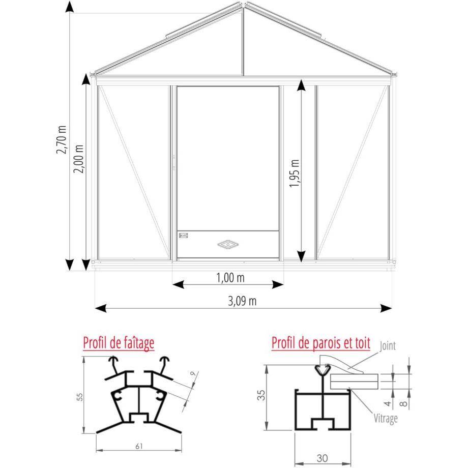 LAMS - Serre de jardin verre trempé aluminium brut 11,75 m² Luxia avec embase - Lams - Image 5