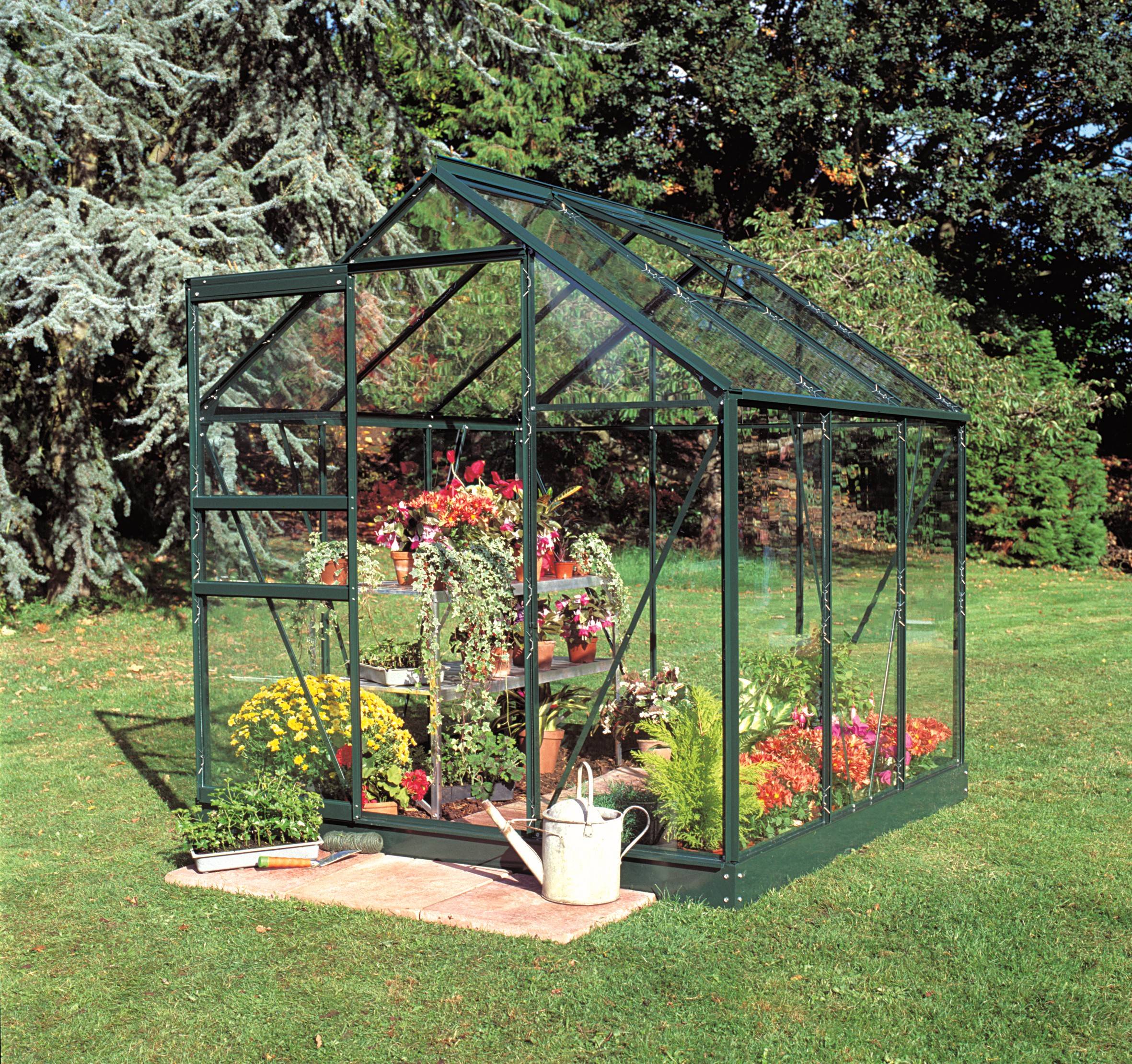 Halls - Serre de jardin verre trempé aluminium vert 3,8 m² Popular 66 - Halls