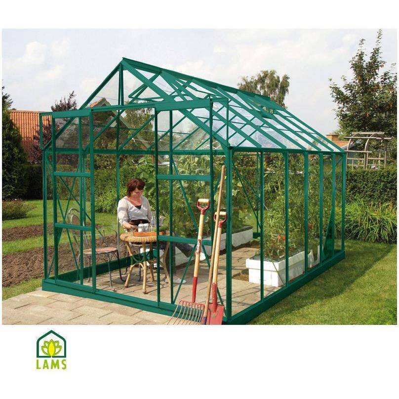 LAMS - Serre de jardin verre trempé aluminium vert 9,7 m² Laurus avec embase - Lams
