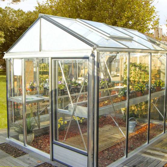 LAMS - Serre de jardin verre trempé aluminium brut 7,3 m² Luxia avec embase - Lams - Image 2