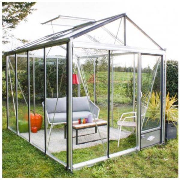 LAMS - Serre de jardin verre trempé aluminium brut 7,3 m² Luxia avec embase - Lams - Image 1