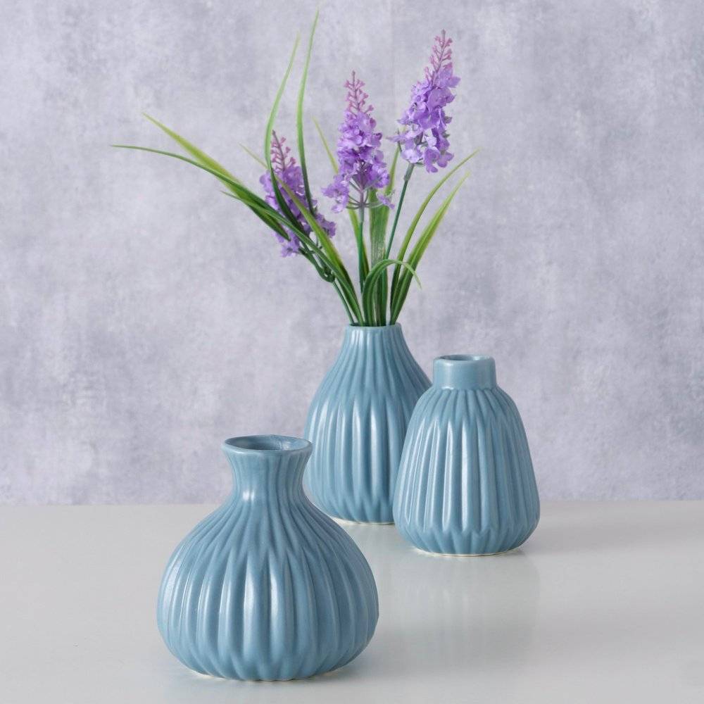 Set de 3 vases design porcelaine bleu H.12 cm Ø6 cm - Wadiga - Image 1