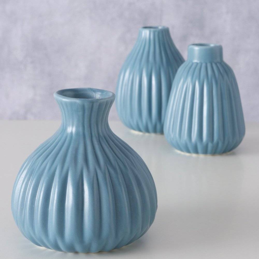 Set de 3 vases design porcelaine bleu H.12 cm Ø6 cm - Wadiga - Image 4