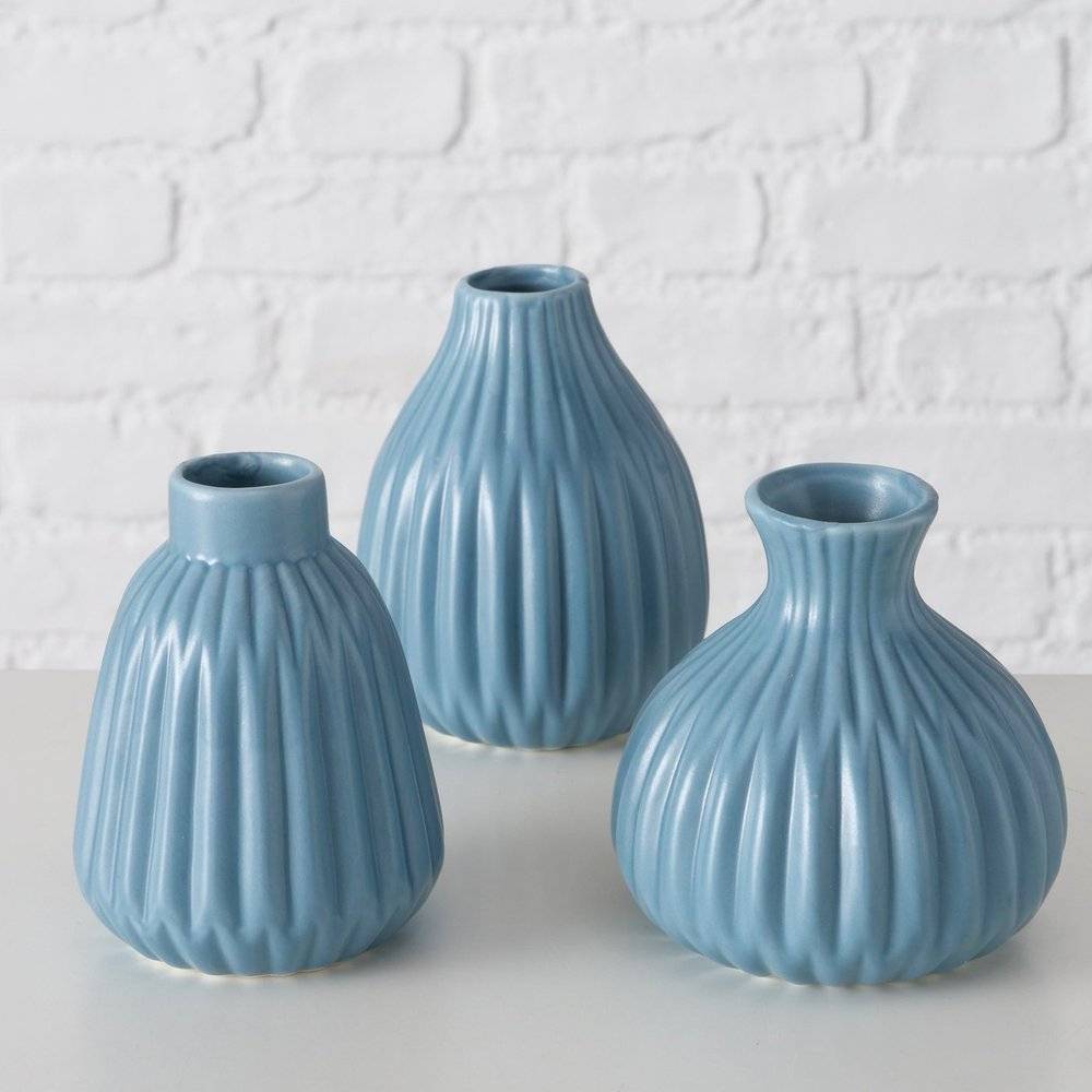 Set de 3 vases design porcelaine bleu H.12 cm Ø6 cm - Wadiga - Image 2