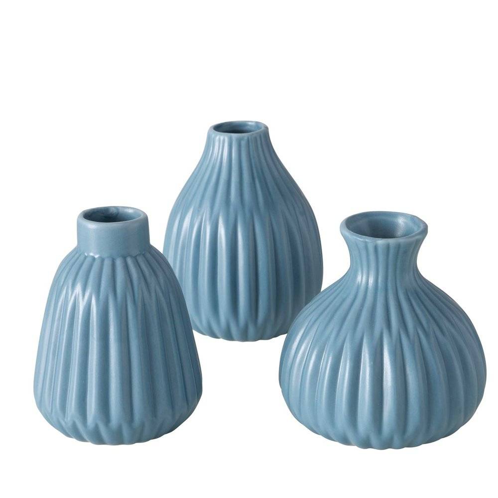 Set de 3 vases design porcelaine bleu H.12 cm Ø6 cm - Wadiga - Image 3