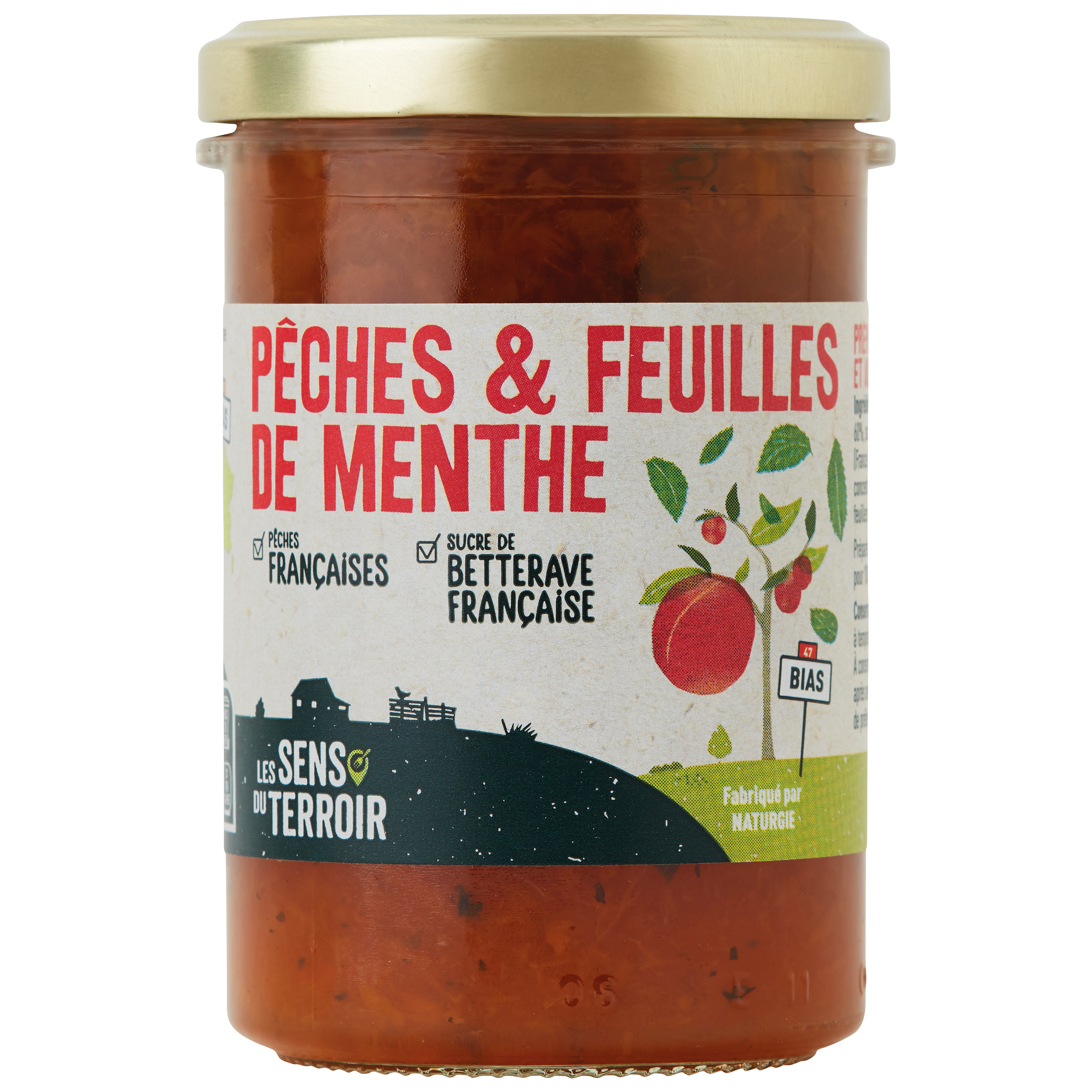 Les Sens du Terroir - Préparation pêches-feuilles de menthe 230 g - Les Sens du Terroir