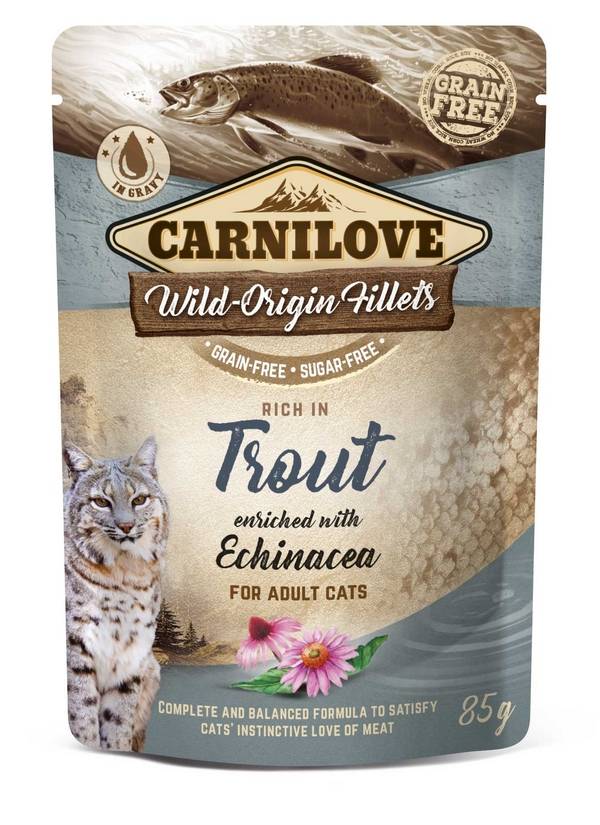 Carnilove - Comida completa sin cereales para gato adulto con trucha y equinácea - bolsa 85 gr - CARNILOVE - Imagen 3
