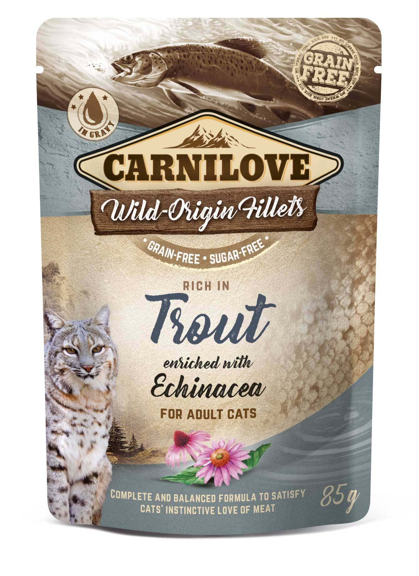Carnilove - Pâtée complète sans céréales pour chat adulte à la truite & échinacée - pochon 85 gr - CARNILOVE