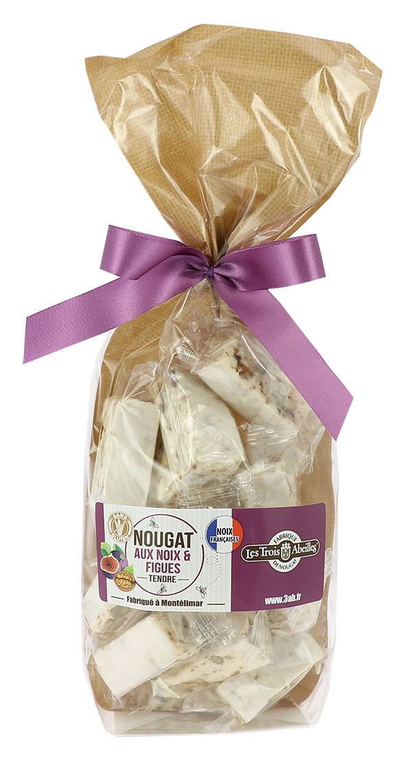 Les Trois Abeilles - Sachet de nougat tendre aux noix françaises et figues 150 g - Les Trois Abeilles