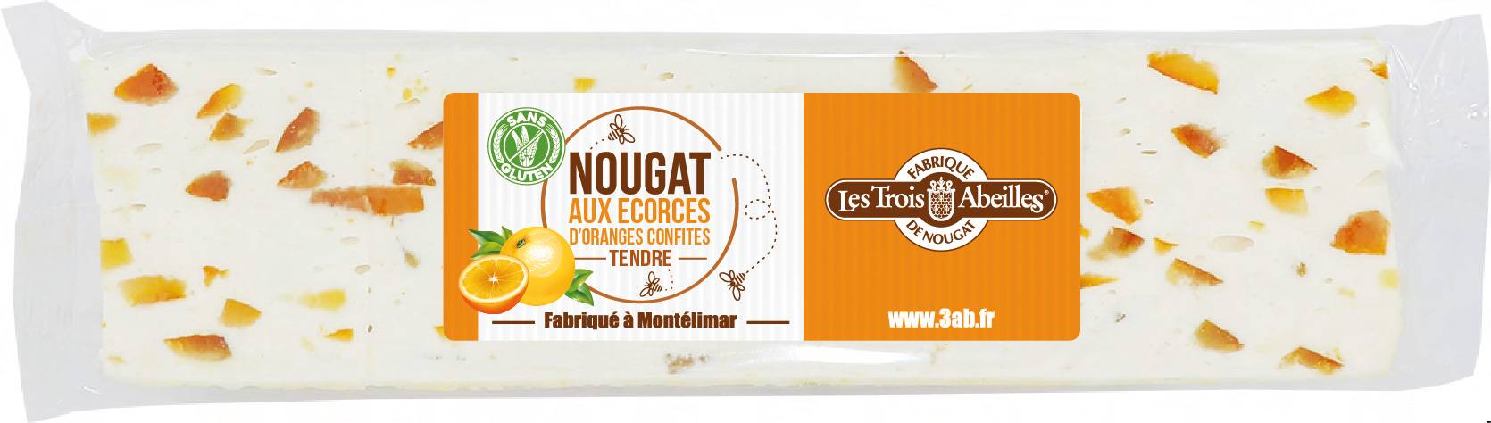 Les Trois Abeilles - Barre de nougat tendre aux écorces d’oranges confites 100 g - Les 3 Abeilles - Imagen 2