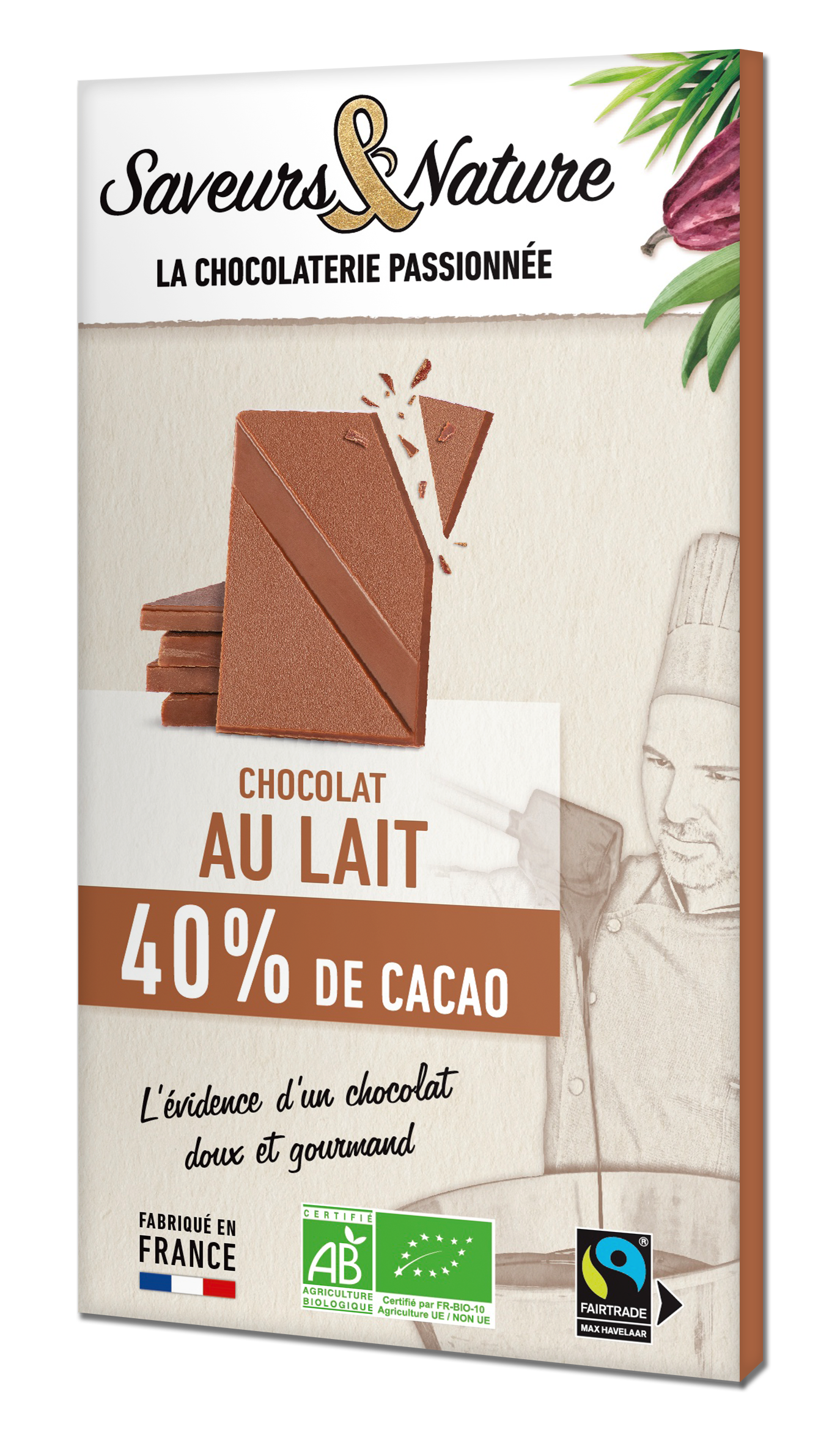 Saveurs et Nature - Tableta de chocolate con leche 40% de cacao 80 g - Saveurs et Nature