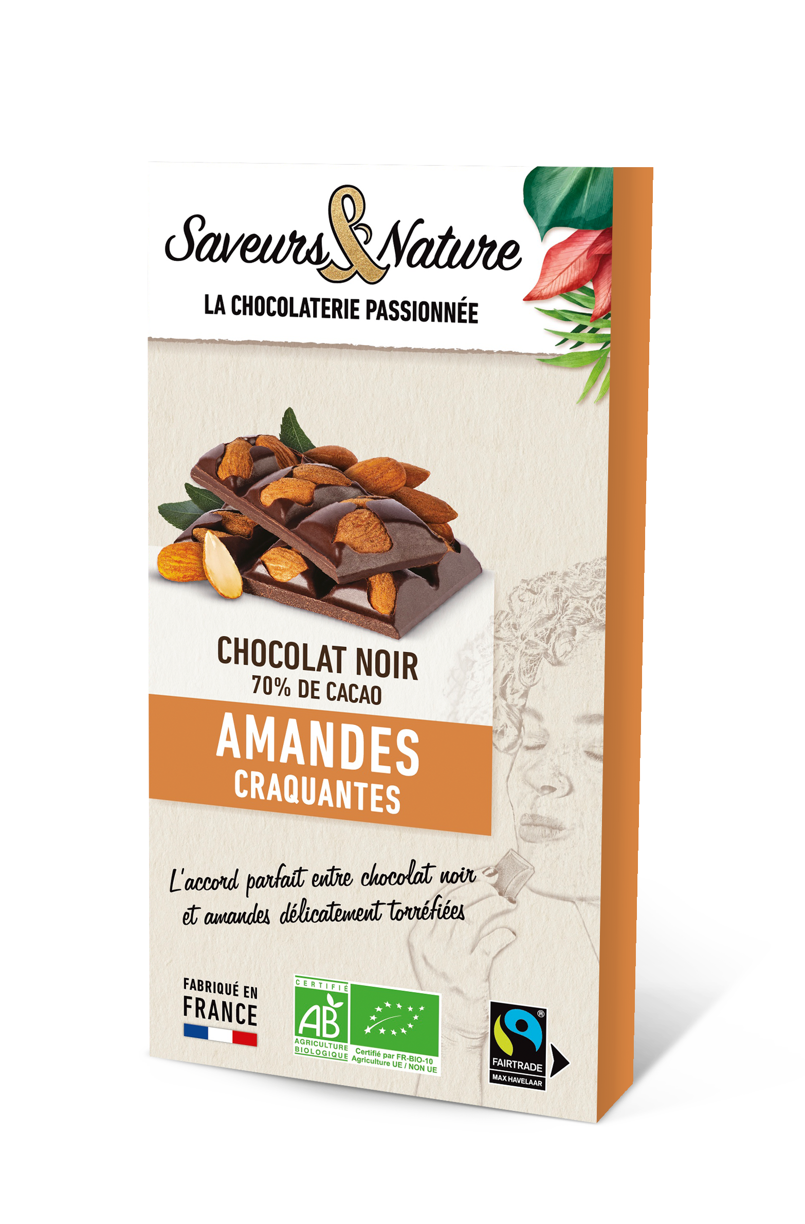 Saveurs et Nature - Tablette de chocolat noir 70% de cacao amandes entières 100 g - Saveurs et Nature