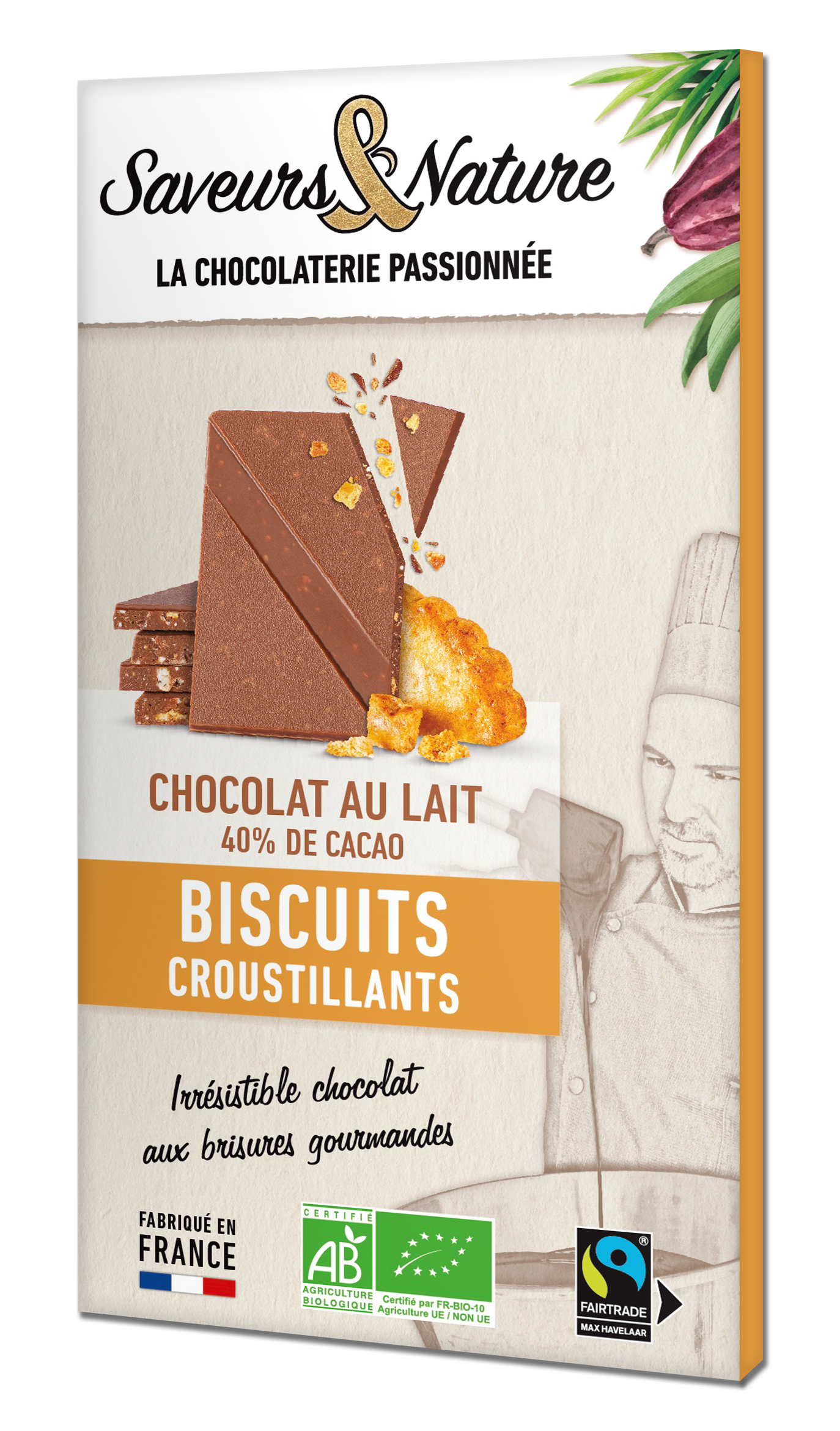 Saveurs et Nature - Tablette de chocolat au lait biscuits 80 g - Saveurs et Nature