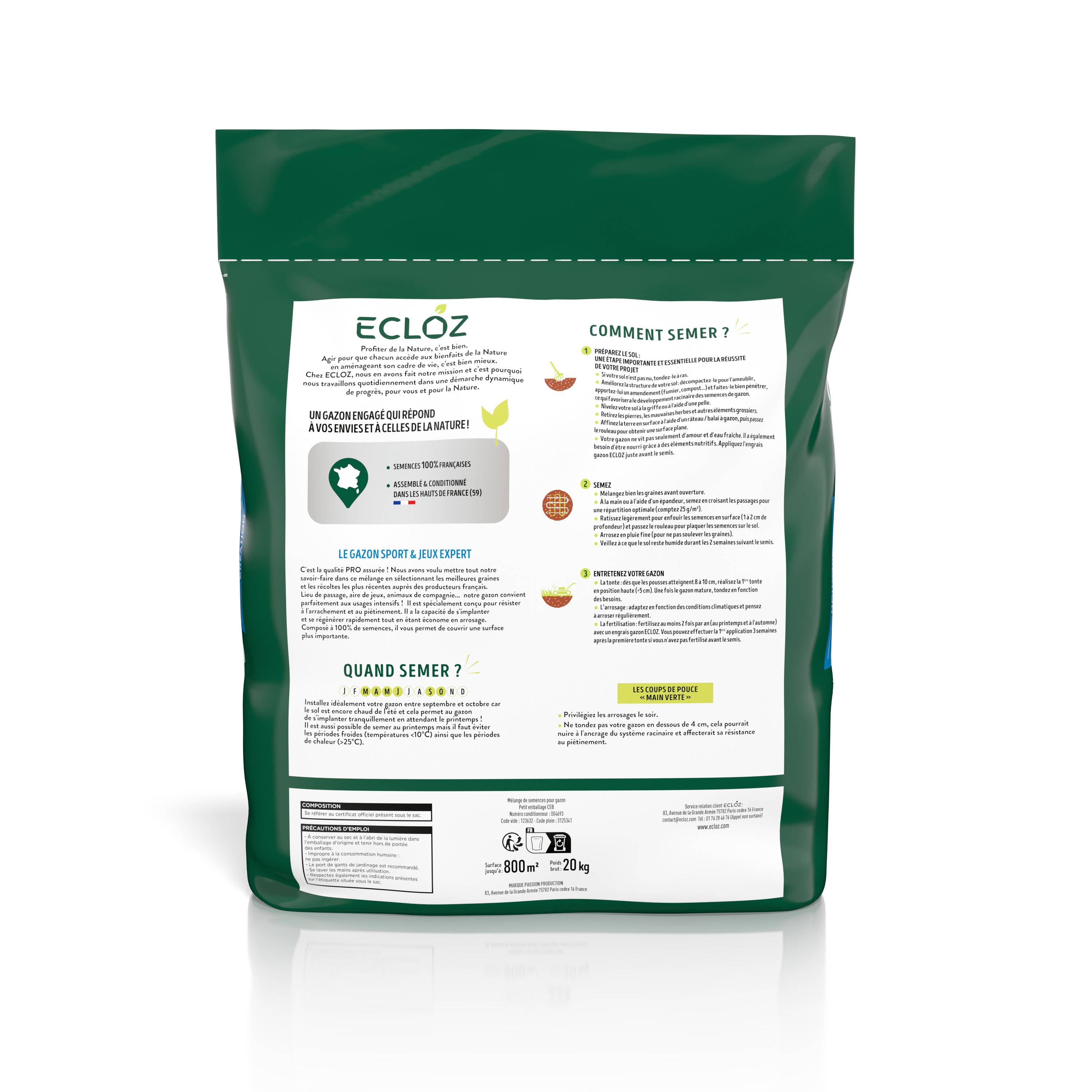 Ecloz - Semences de gazon - Sport & jeux EXPERT 20 kg - ECLOZ - Imagen 2