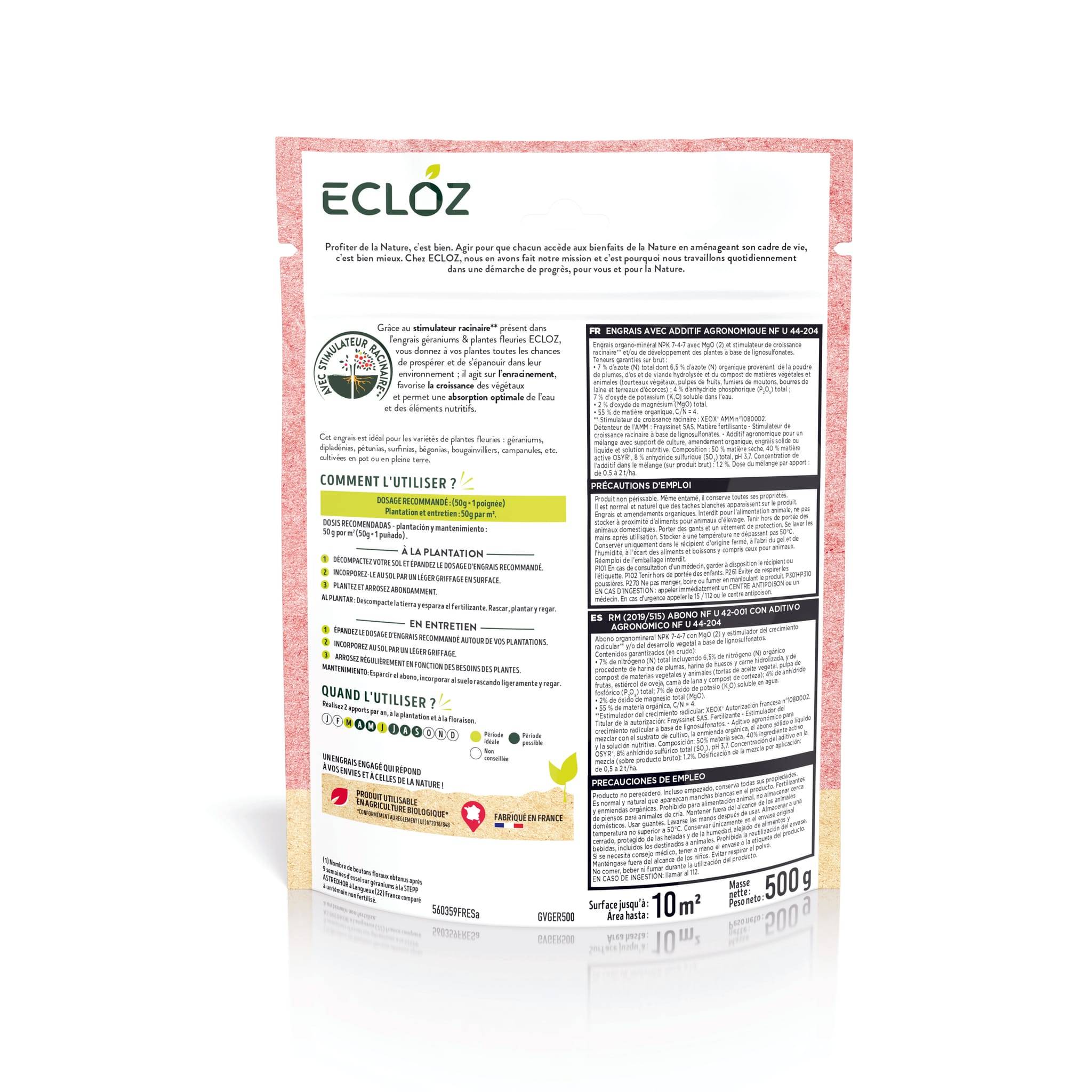 Ecloz - Engrais Plantes fleuries & Géraniums Doypack 500g - ECLOZ - Image 2