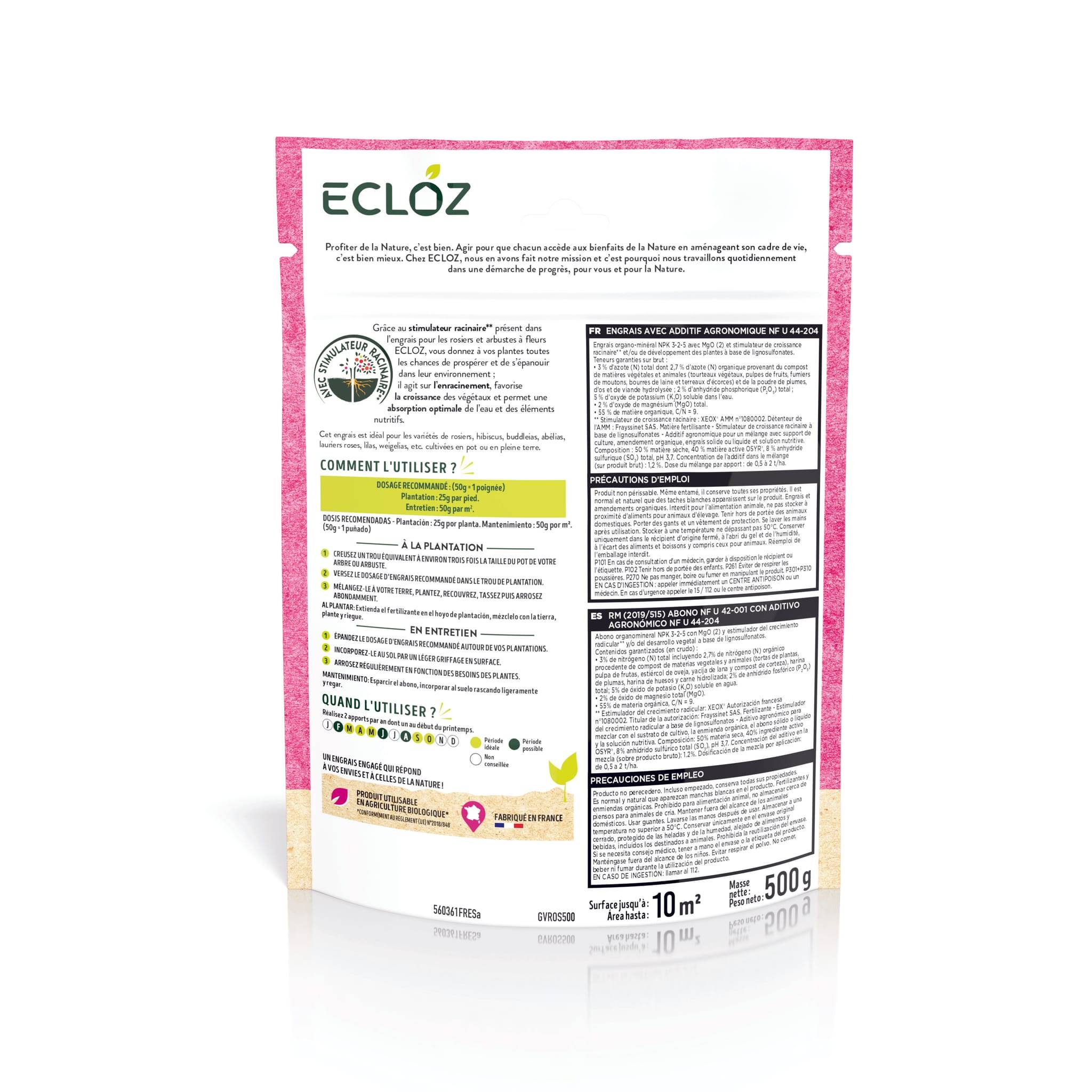 Ecloz - Fertilizante Rosales & Arbustos con flores Doypack 500g - ECLOZ - Imagen 2