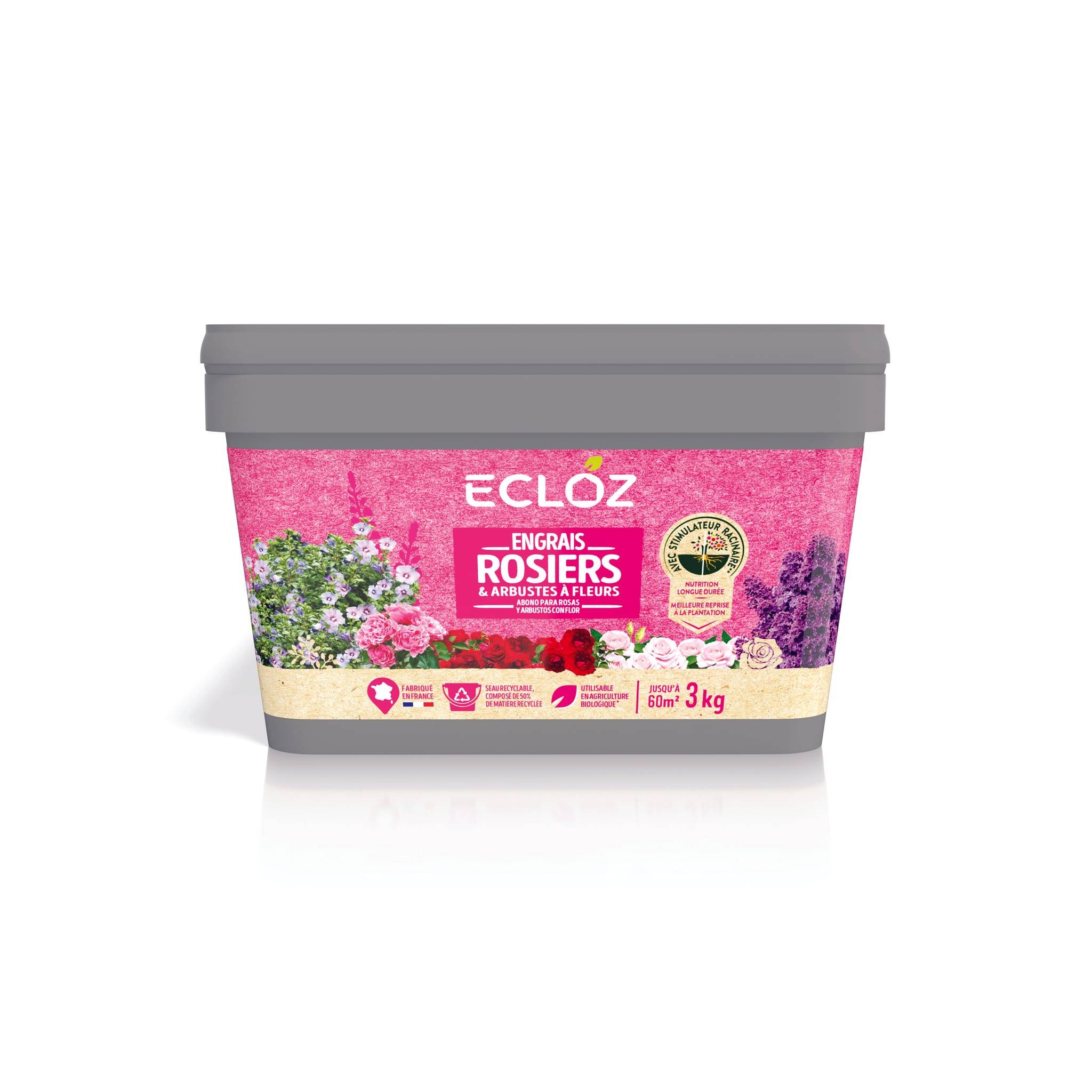 Ecloz - Engrais Rosiers & Arbustes à fleurs Seau 3kg - ECLOZ