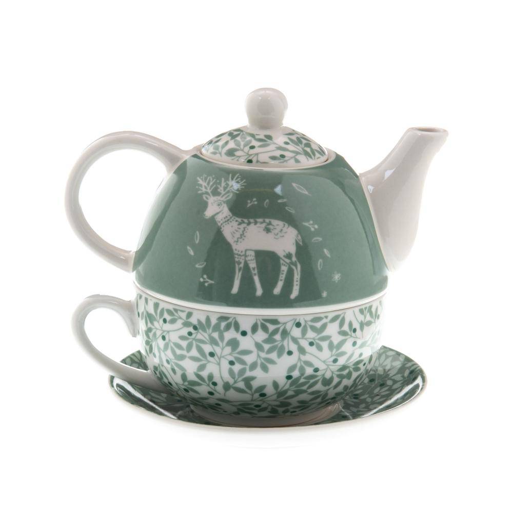 Coffret tea for one en céramique vert L.14 cm l.16 cm H.16 cm - Amadeus