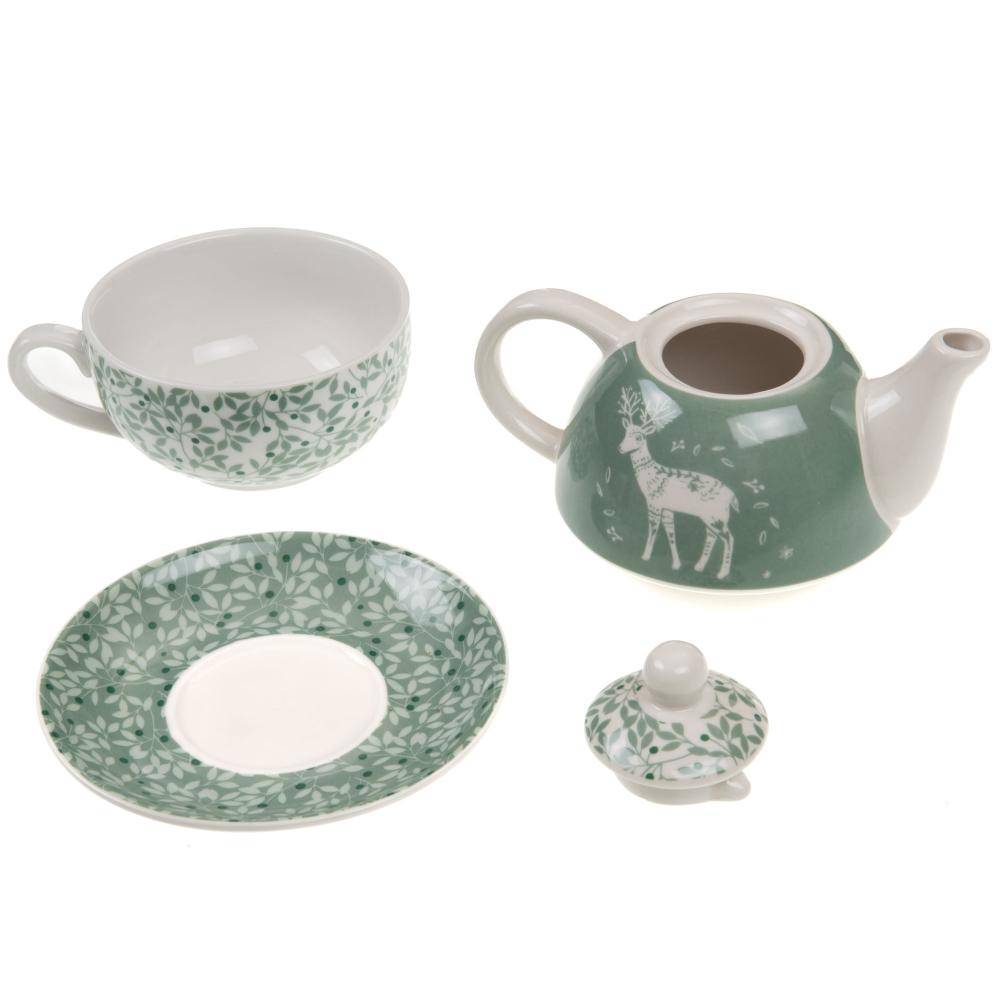 Coffret tea for one en céramique vert L.14 cm l.16 cm H.16 cm - Amadeus - Image 2