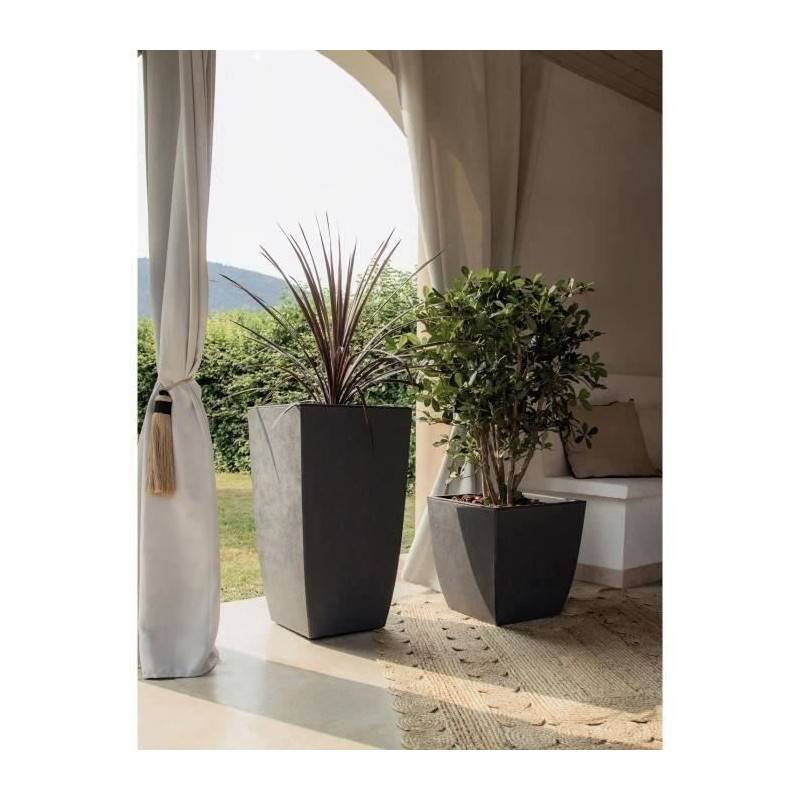 Bac à fleurs carré plastique gris anthracite L.43.5 l.43.5 H.44.2 cm Diva Basalt - Eda plastiques